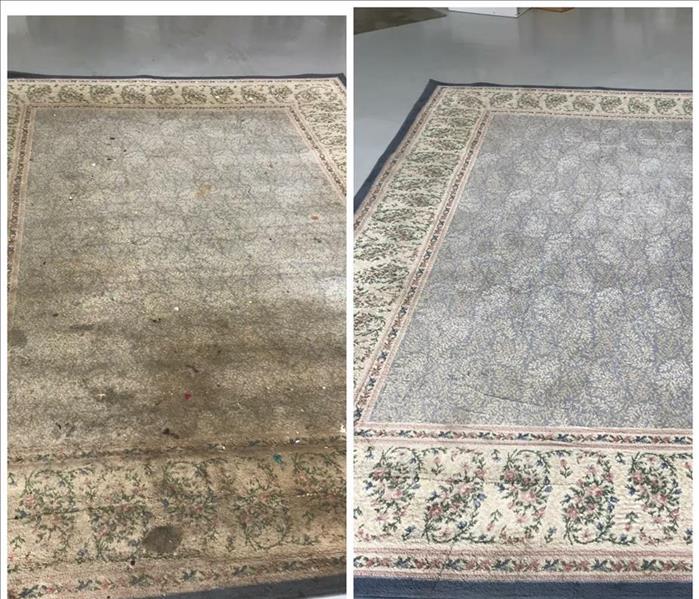 image of before and after a residential rug has been cleaned by the Esporta Wash System