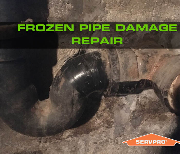 rusty pipes in brick wall with text "frozen pipe damage repair 